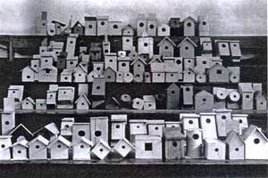 Nestboxes, constructed during a school project? NY? 1912? Photo scanned by Keith Kridler from a magazine.