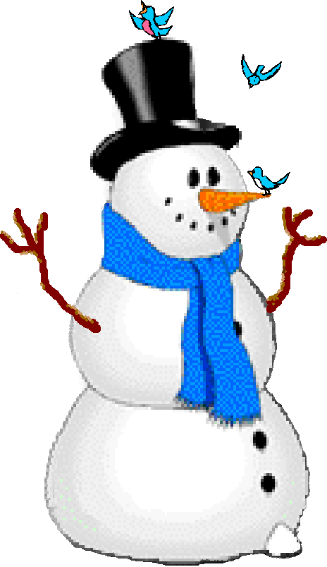 Snowman with bluebirds.