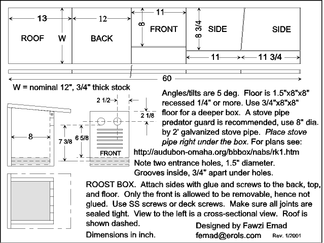 Roosting Box Design - Emad - Sialis.org: Info on Bluebirds & Other